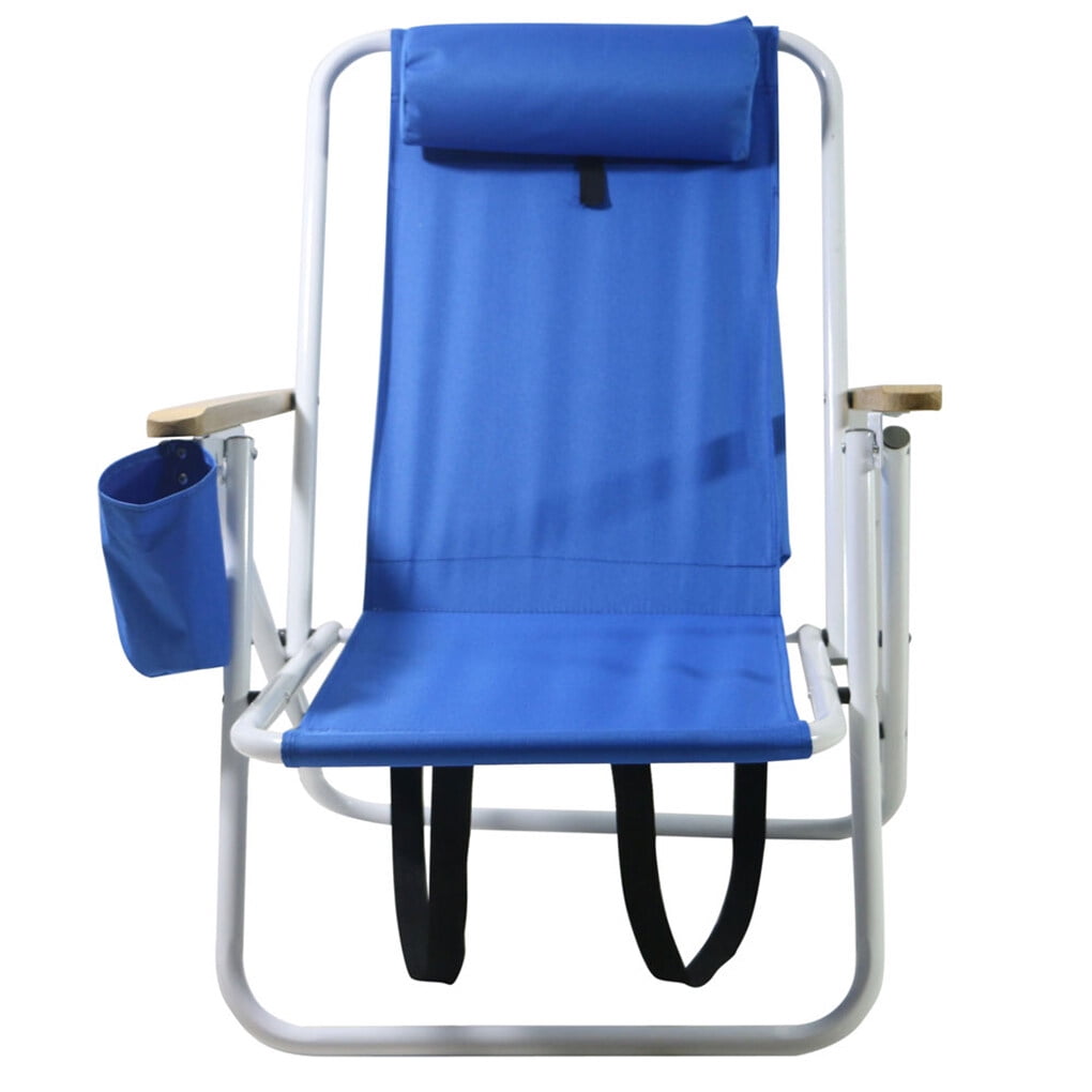 Blue Portable Folding Steel and Polyester Camping Chair with Arms