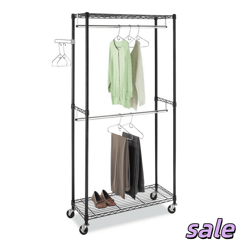 Apparel Wire Racks GZXS Portable Steel Clothes Rack with Wheels for Hanging Clothes, Iron ...