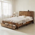 thumbnail image 1 of GZXS Queen Size Industrial Platform Bed with 2 Drawers & Charging Station, Wooden Bed Frame with Metal Slats Support, Dark Brown, 1 of 8