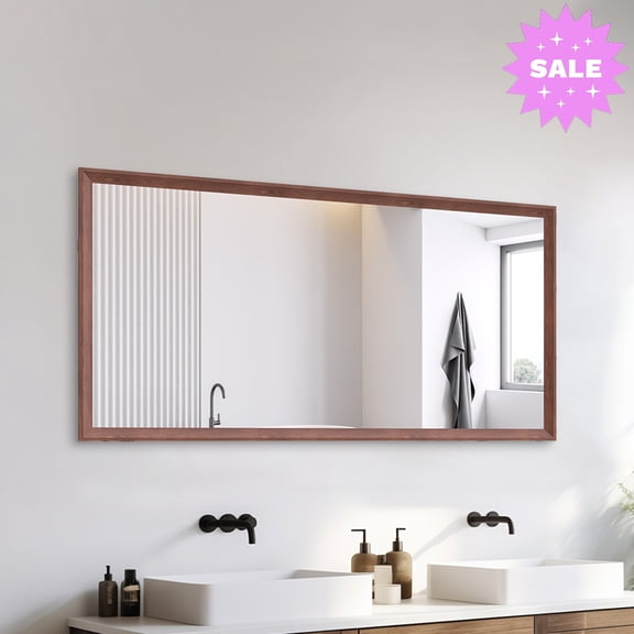 GZXS Rectangle Wall Mirror with Aluminum Frame in Walnut, 60"x30" Large Decorative Full Length Mirror with Shatter-Resistant Glass for Bathroom, Entryway, Bedroom