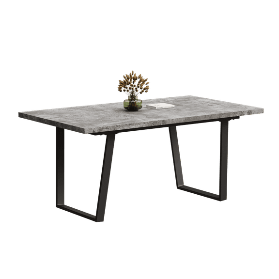 GZXS Rectangular 6-Person Dining Table, 62.9" MDF Kitchen Table with Metal Legs, Easy to Clean and Assemble, for Home, Kitchen, or Dining Room (Gray)