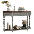 thumbnail image 1 of GZXS Retro Console Table with Storage, 52" Curved Entryway Table with 4 Drawers and Bottom Shelf, MDF & Solid Wood Accent Hallway Foyer Table for Living Room, Antique Grey, 1 of 9