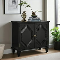 GZXS Retro Wooden Buffet Cabinet with 2 Doors, Adjustable Shelf, 33.6" Media Console Sideboard w/ Cable Management Hole and Solid Wood Legs, for Entryway, Dining/Living Room (Black)