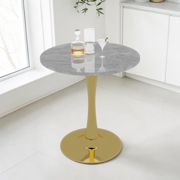 GZXS Round Dining Table for 2-4, 27.56" Modern Circle Dinner Table - Light Gray Marbling Sintered Stone Top with Gold Metal Base, for Living Space, Dining Area or Balcony Nook