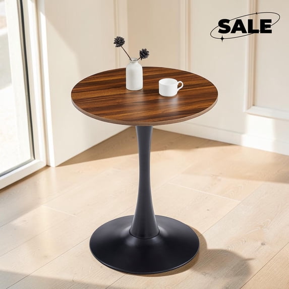 GZXS Round Dining Table, 24" Circle Tulip Table with Base, Mid Century Modern Bistro Table for Small Space, Living Room, Kitchen, Walnut