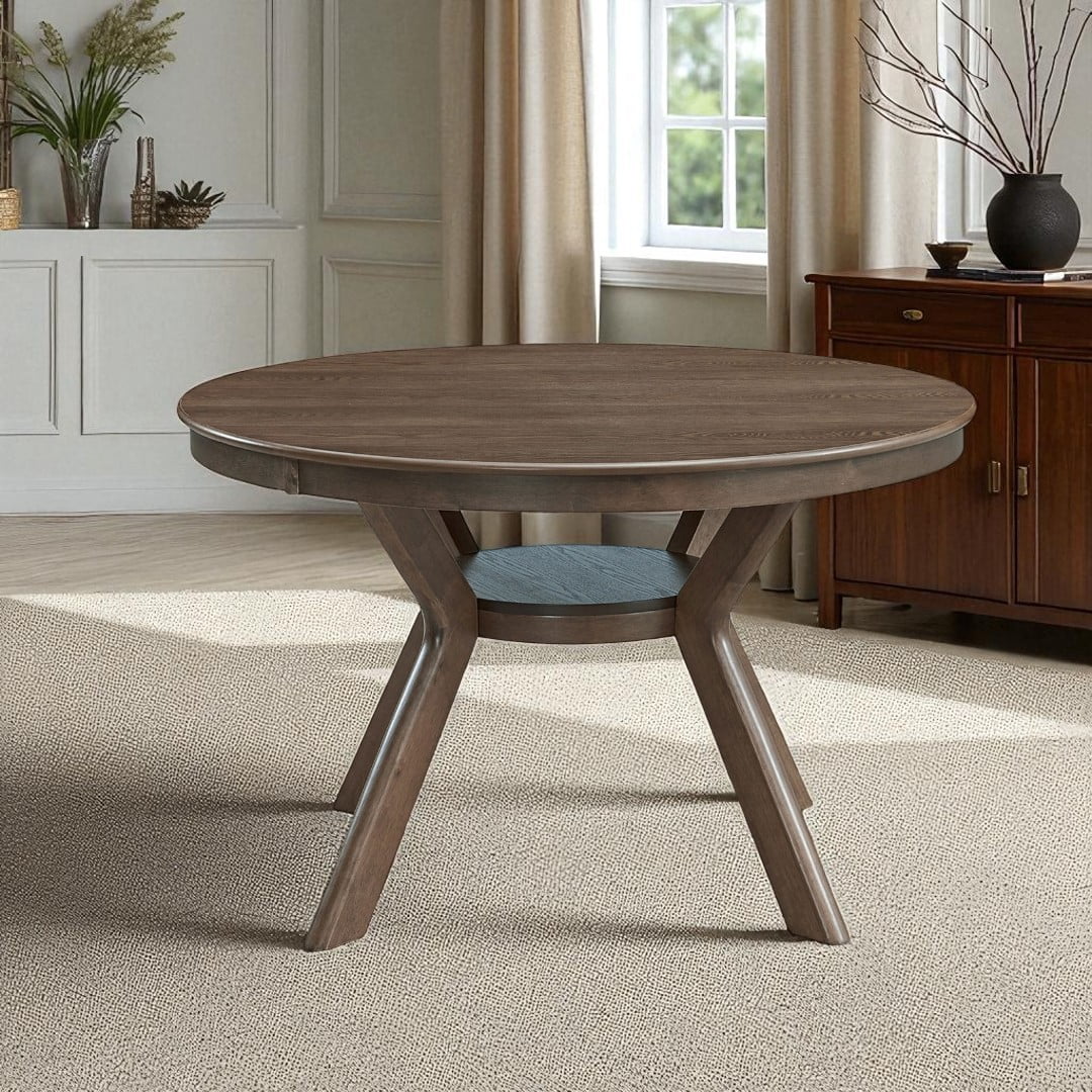 GZXS Round Dining Table with Oak Finished MDF Top, Sturdy Rubber Wood ...