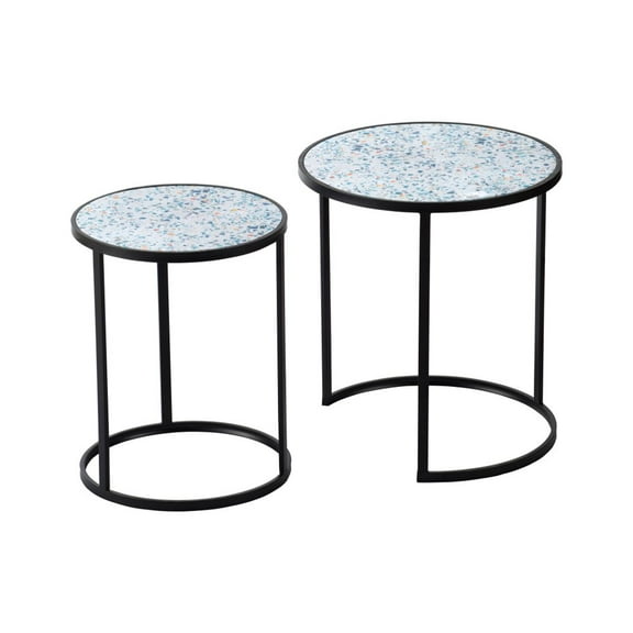 GZXS Round Nesting Side Table Stacking Coffee Table, Set of 2 Circular Modern End Tables w/Metal Frame & Wood Top for Small Space Living Room Bedroom Office (Black)