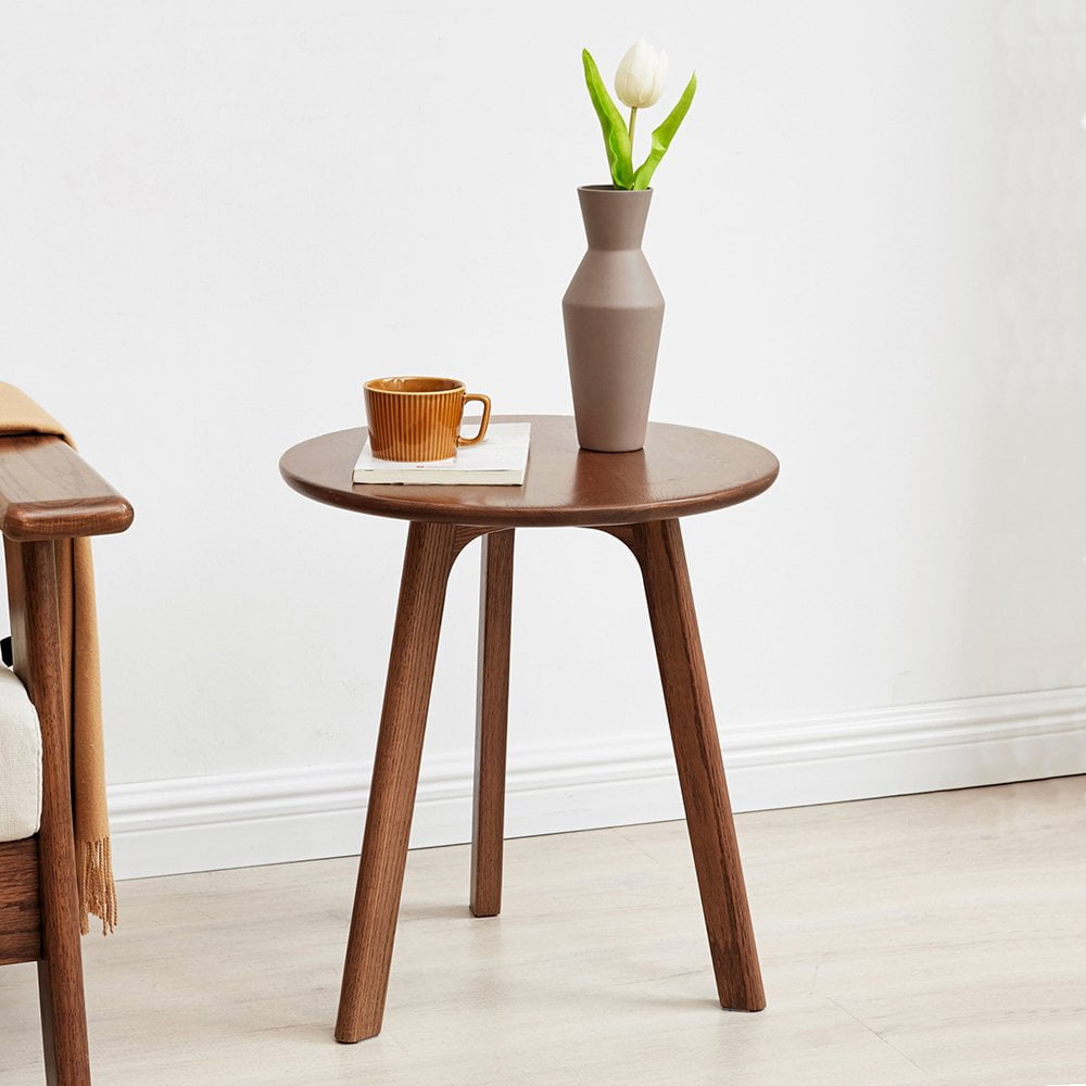 GZXS Round Side Table, Laptop Desk Wood Plant Stand, Walnut 17.72