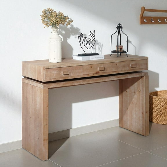 GZXS Rustic Console Table with 3 Drawers, 47" Slim Entryway Table for Hallway, Foyer, Living Room, Natural Wood Finish