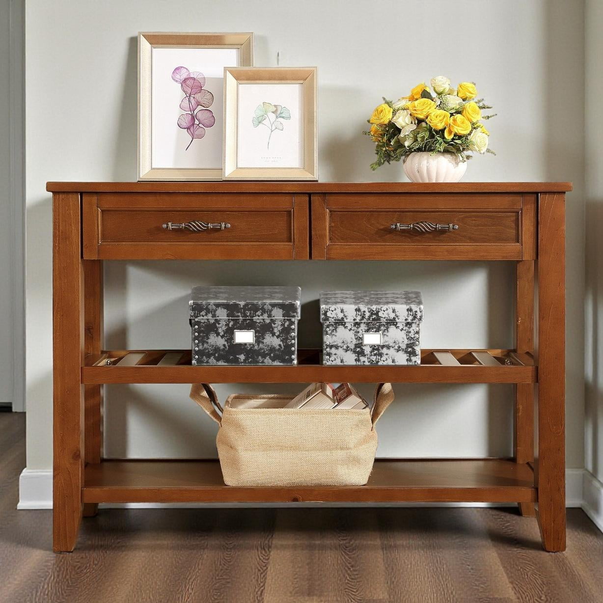 GZXS Rustic Wood Console Table with 2 Drawers and 2 Shelves, 42-Inch ...