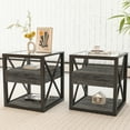 thumbnail image 1 of GZXS Rustic Wood Grain Nightstands 2 Pack - Small End Table with Clear Glass Top and Metal Frame, 3-Tier Couch Side Table with Storage Drawer, Easy Assembly, 1 of 10