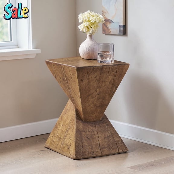 GZXS Sculptural Hourglass Accent Side Table, Unique Twisted End Table, Small Drink Tables for Living Room, Bedroom, Patio, Balcony, No Assembly Required, Natural