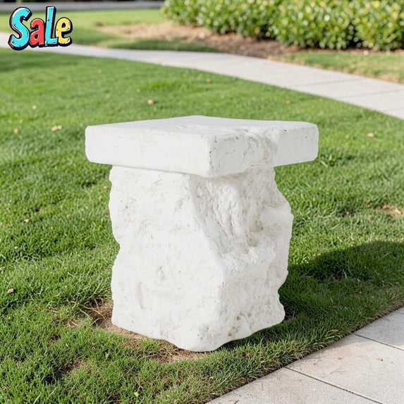 GZXS Sculptural White Side Table, Irregular Rock-Inspired MGO End Table with Textured Finish, Indoor Outdoor Accent Table for Patio, Balcony, Living Space, No Assembly