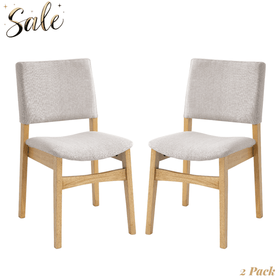 GZXS Set of 2 Stackable Dining Chairs, Linen Fabric Upholstered Side Chairs with Natural Solid Wood Legs, Space-Saving Design, Ideal for Small Area & Modern Dining Rooms
