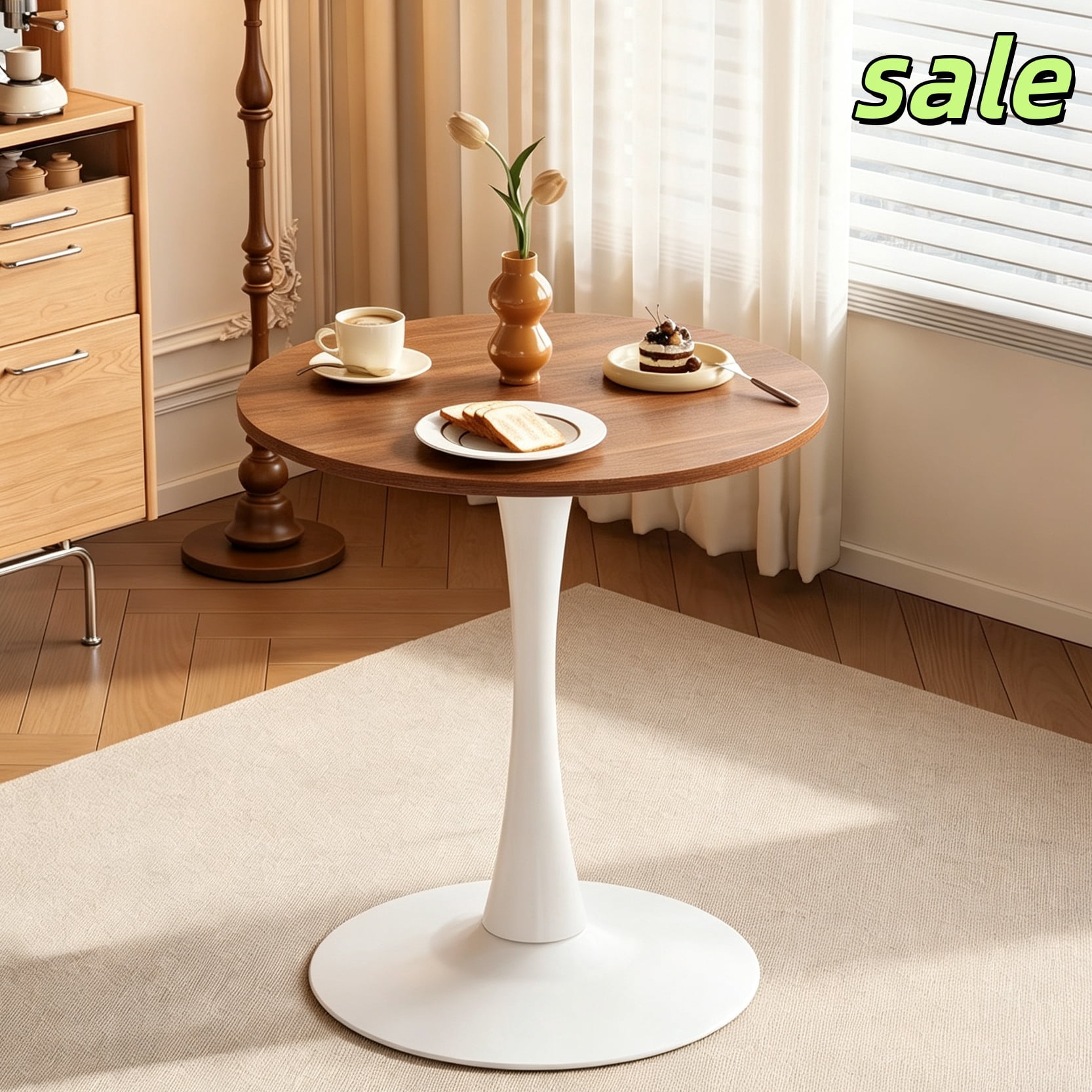 GZXS Small Dining Table, 27.6" Kitchen Table with Metal Pedestal, Round ...