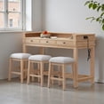 thumbnail image 1 of GZXS Space Saving Bar Table and Stools Set for 3, Modern Farmhouse Counter Height Pub Set with Storage Drawer & Power Outlets, 4-Piece Kitchen Dining Set with 3 Upholstered Chairs, Natural, 1 of 10