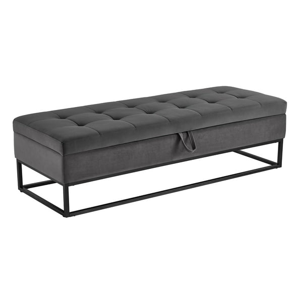 GZXS Storage Bench, Velvet Upholstered End-of-Bed Bench with Metal Base for Bedroom, Living Room, Entryway, 58.6 Inches, Gray