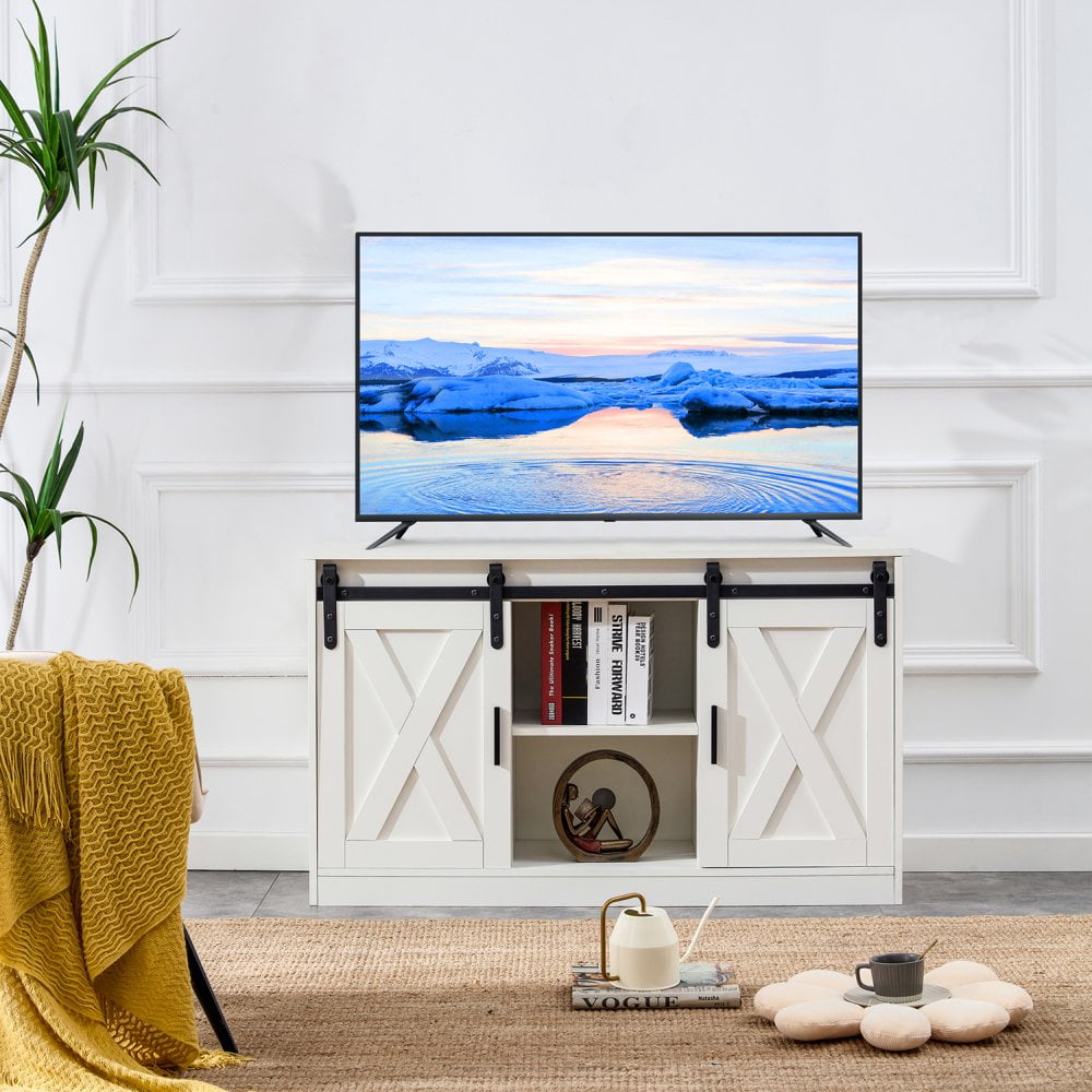 GZXS TV Stand Sliding Barn Door Modern & Farmhouse Wood Entertainment