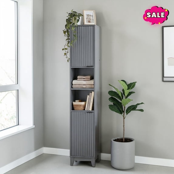 GZXS Tall Bathroom Cabinet with 2 Doors, 66.8"H Slim Storage Cabinet with Adjustable Shelves, Accent Cabinet for Living Room, Easy Assembly, Gray