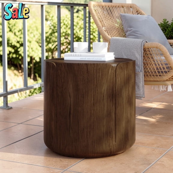 GZXS Tulip Side Table in Brown Woodgrain Texture,  Round End Table - 19.7" Dia x 19.3" H, 220 lbs Capacity, No Assembly, for Patio/Garden/Living Room