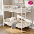thumbnail image 1 of GZXS Twin Over Twin Size Bed Frame, Heavy Duty Metal Bed Frame with Ladder and Guardrail, No Box Spring Needed, White, 1 of 10