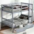 thumbnail image 1 of GZXS Twin Over Twin Size Convertible Wooden Bunk Bed with 2 Storage Drawers and Safety Rails, Detachable Design to 2 Independent Beds, Gray, 1 of 8