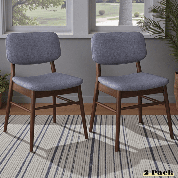 GZXS Upholstered Accent Side Chairs Set of 2, Charcoal Fabric Dining Chairs with Walnut Rubberwood Frame, Retro Style Seating for Home Dining & Living Areas