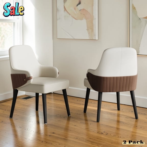 GZXS Upholstered Dining Chairs Set of 2, Modern Two-Tone Color Block Design, Easy Maintenance PU Armchairs for Kitchen, Living Room (Beige & Brown)