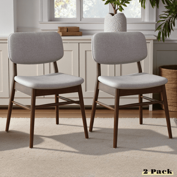 GZXS Upholstered Dining Side Chairs Set of 2 with Rubberwood Legs, Modern Fabric Chairs for Dining Room, Kitchen & Living Space (Light Gray+Walnut)