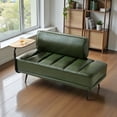 thumbnail image 1 of GZXS Upholstered End of Bed Bench with 360-Degree Swivel Tray, Green PU Leather Bench with Metal Legs, Channel Tufted Seat and Backrest, Easy to Assemble, 55"L x 25"W x 31.5"H, 1 of 7