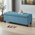 thumbnail image 1 of GZXS Upholstered Linen Storage Bench with Tufted Seat Cushion and Solid Wood Legs, 45" Entryway or Bedroom Seat with Hidden Storage (Light Blue), 1 of 6