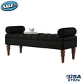 thumbnail image 1 of GZXS Upholstered Velvet Bench with Round Armrests, Tufted Seat and Solid Wood Spindle Legs, 51.5"L x 17.25"W x 23"H, Black, 1 of 6