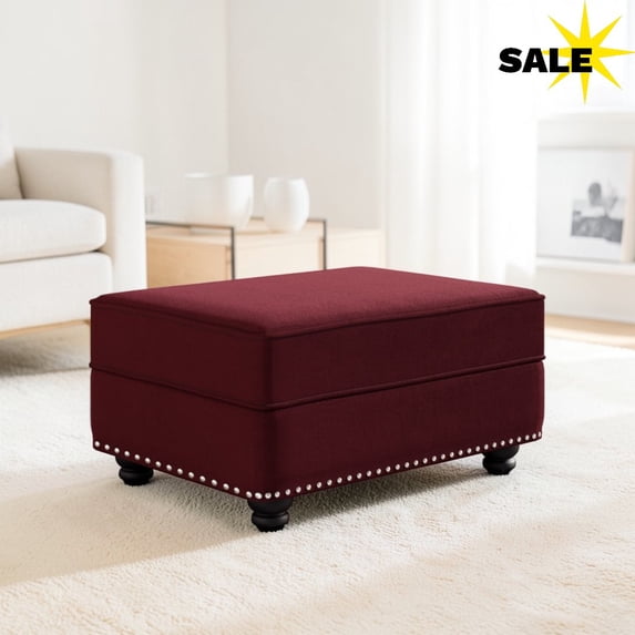 GZXS Velvet Ottoman, Square Upholstered Storage Stool with High-Density Sponge, Soft & Skin-Friendly, Rubberwood Legs, Easy Assembly, 31.5"L x 23.6"W x 16.5"H, Burgundy