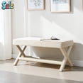 thumbnail image 1 of GZXS Velvet Upholstered Bench with X-Crossed Legs, Modern Ottoman Stool with Solid Wood Frame & Padded Seating for Entryway/Bedroom/Living Room, Beige, 1 of 7
