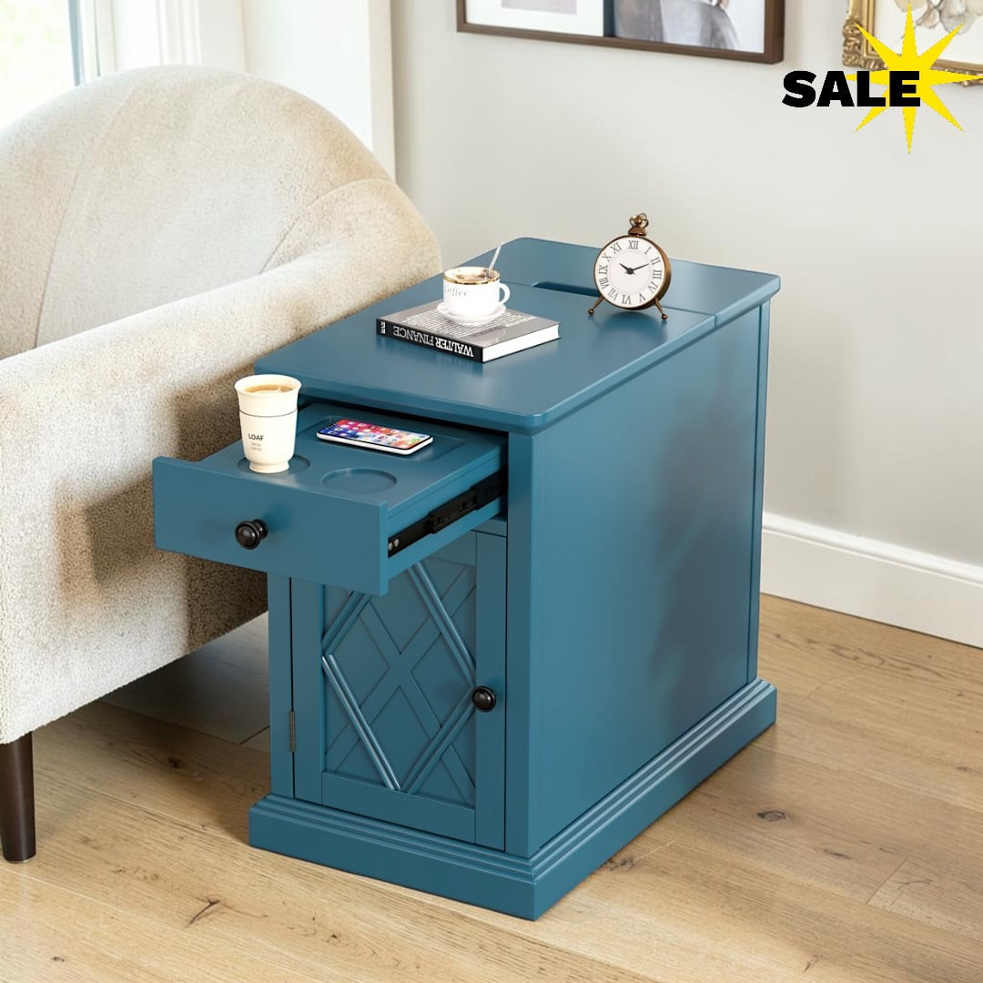 GZXS Vertisal Side Table w/ Drawer & Door, Classic End Table
