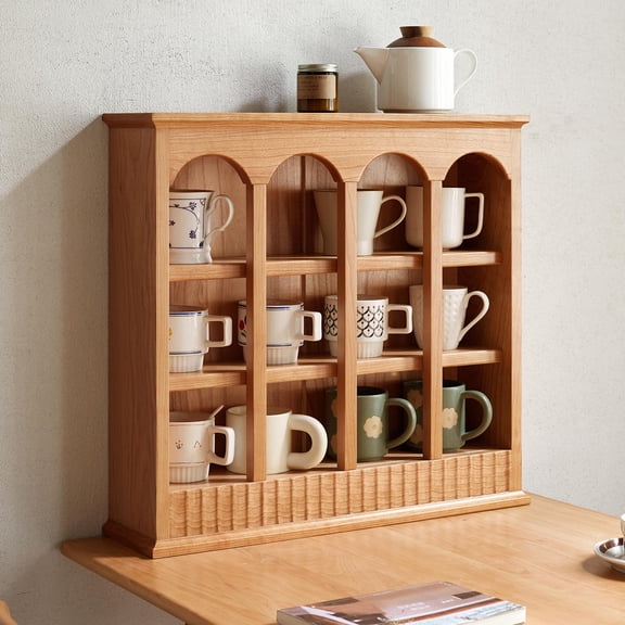 GZXS Vintage Countertop Display Cup & Mug Holder Rack in Cherry, Solid Wood Frame Kitchen Storage Organizer, 24.41"L x 6.1"W x 22.05"H