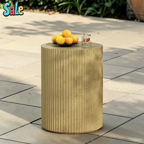 GZXS Vintage Cylindrical End Table in Antique Brown, Realistic Wood Grain Texture, No Assembly Required, Weather Resistant Side Table, 200 Lbs Load Capacity, 16.75" Dia x 22.5" H