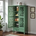 thumbnail image 1 of GZXS Vintage Storage Cabinet w/ 2 Carved Doors & Drawer, Antique Green Finish, Narrow Tall Pantry Cupboard with Adjustable Shelves and Solid Wood Legs, for Bedroom & Living Room Decor, Easy Assembly, 1 of 10