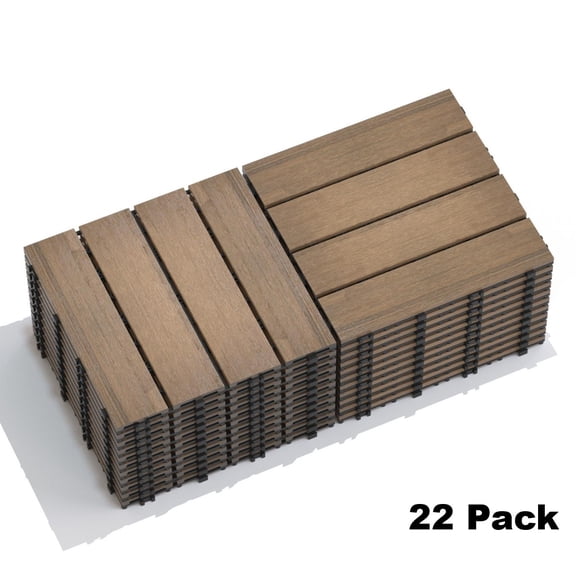 GZXS WPC Interlocking Deck Tiles 22-Pack – Wood-Plastic Composite Floor Tiles for Patio, Balcony, or Backyard, Water-Resistant Quick Install Outdoor Flooring – 11.8"x11.8", Oak Color
