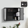 thumbnail image 1 of GZXS Wall-Mounted Metal Cabinet with 2 Fluted Glass Doors and Detachable Interior Shelves, 3-Tier Home Organizer for Living Room, Black, 1 of 8