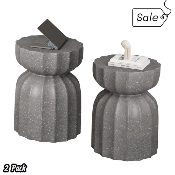 GZXS Weather-Resistant Magnesium Oxide Drum Tables Set - 2-Piece Coffee/Side Table, 265lbs Weight Capacity, No Assembly, Perfect for Patio, Balcony, or Living Room Decor (Gray)
