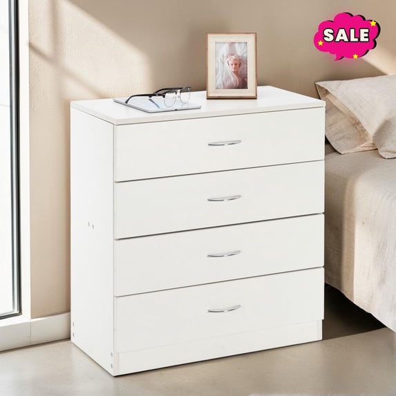 GZXS White Dresser with 4 Storage Drawer, Chest of Drawers for Bedroom, Living Room, Hallway, Entryway, Easy Assembly
