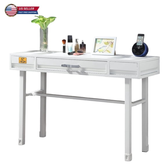 GZXS White Metal Vanity Desk with 1 Drawer, Modern Rectangular Writing Table for Bedroom or Office, Industrial Style with Iron Frame - 47"L x 17"W x 30"H