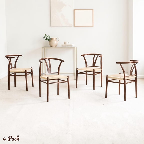 GZXS Wishbone Dining Chairs Set of 4, Paper Rope Weave Seat with Iron Frame, for Dining Room, Kitchen, Café (Brown)