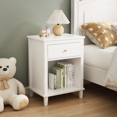 thumbnail image 1 of GZXS Wood Nightstand with Storage Drawer, White Modern Bedside End Table with Open Shelf, 1 of 8