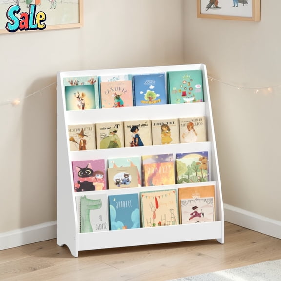 GZXS Wooden Bookcase Organizer, Front-Facing Book Display Storage Rack with Safety Rounded Edges, Space-Saving Design, White, 31.5"L x 11.81"W x 34.65"H
