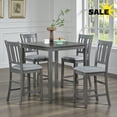 thumbnail image 1 of GZXS Wooden Dinette Set for 4, Modern 5 Piece Dining Room Table Set with Square Table & 4 Slatted Backrest Upholstered Chairs, Counter Height Kitchen Chairs Set for Small Space, Gray, 1 of 9
