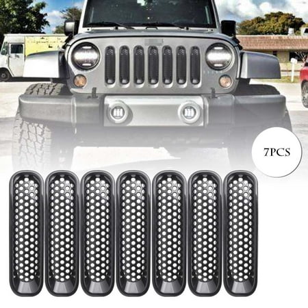 GZYF 7Pcs Jeep Front Grille Grill Mesh Insert for 2007-2017 Jeep Wrangler Black