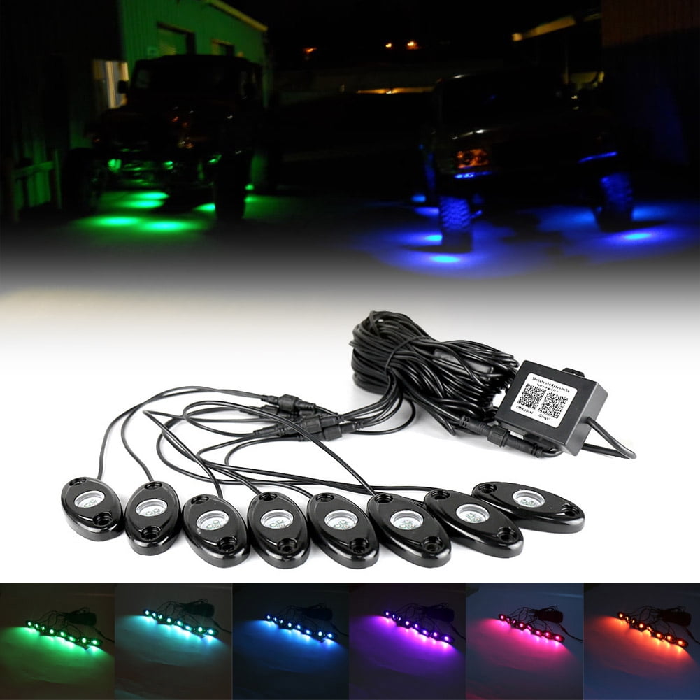 GZYF 8 Pods RGB LED Rock Light Kits Multi Color Lights for Car Truck ATV UTV Offroad Boat Bluetooth Remote Wireless Control