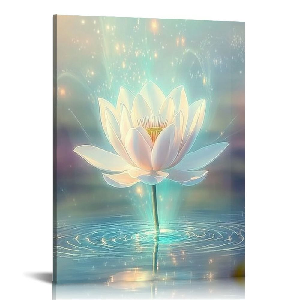GZYLONG Zen Canvas Wall Art White and Blue Lotus Flower Bloom in Water ...